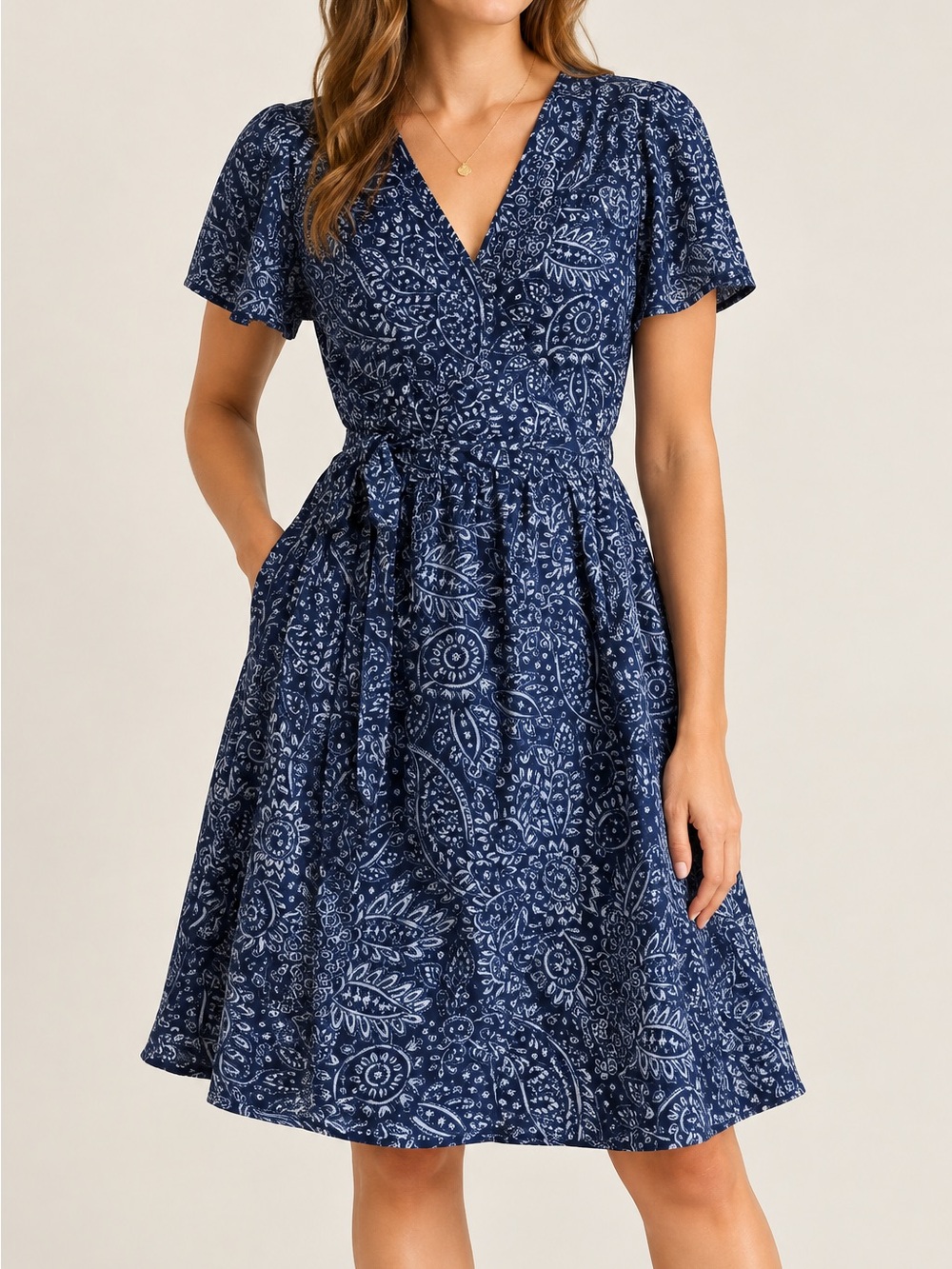Madewell Navy Paisley Wrap-Style Mini Dress